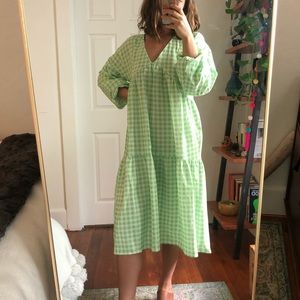 Nasty Gal Apple Green Gingham Midi Smock Dress